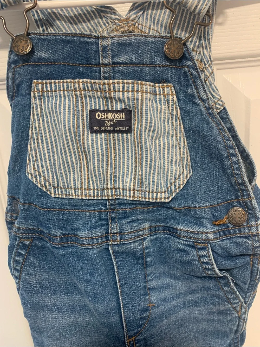 OshKosh B'gosh Blue Denim Toddler Overalls with Striped Bib Detail